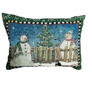 Snowman Embroidered Christmas Throw Winter Pillow We Wish You A Merry Christmas